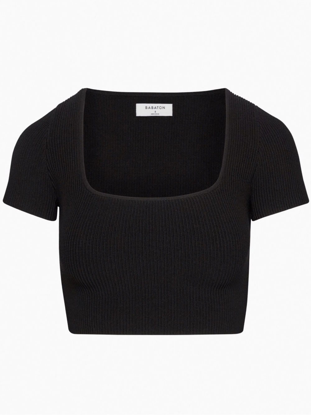 Aritzia Babaton Sculpt Knit Squareneck Black Ribbed Crop Top